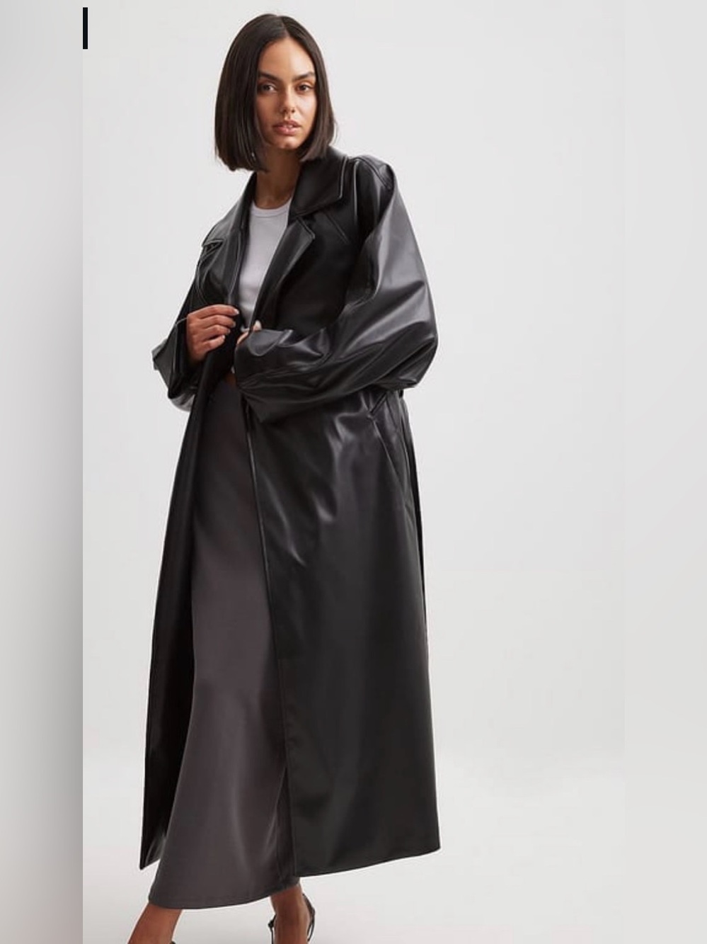 NWT Na-Kd Black Faux Leather Long Trench Coat